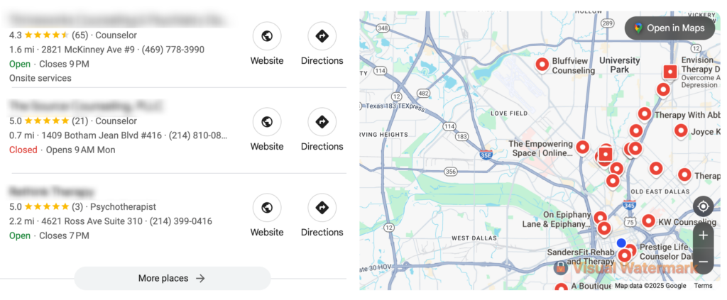 local google map pack for therapists