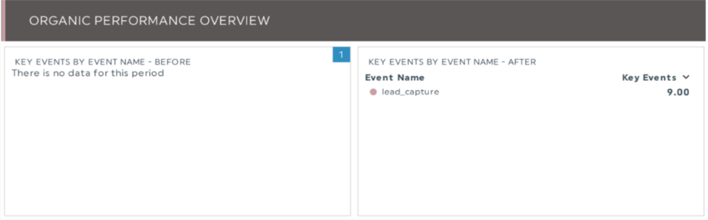 organic performance overview showing lead capture events increasing after seo implementation