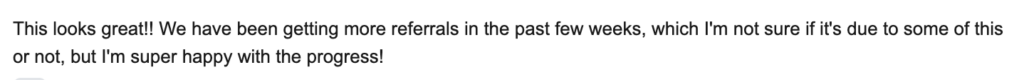 therapist seo case study client testimonial showing increased referrals and positive results